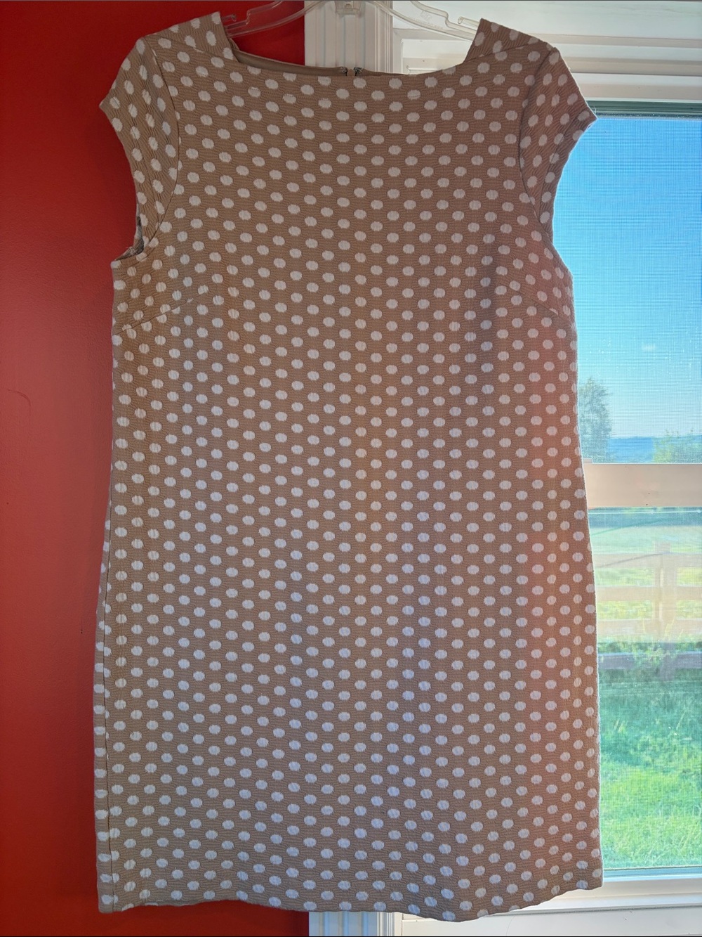 Ann Taylor Beige Polka Dot Cap Sleeve Midi Dress